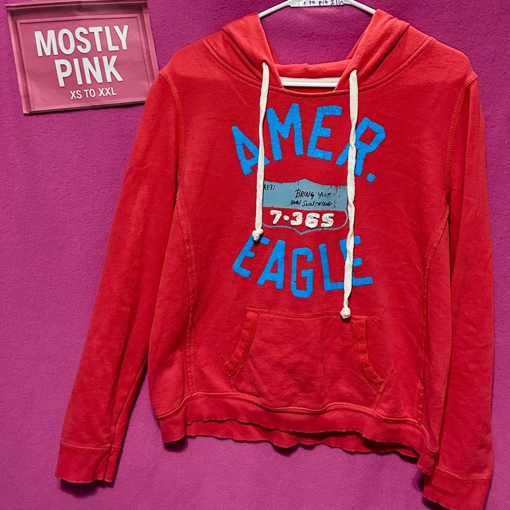 American Eagle Outfitters Red and Blue Hoodie Sweatshirt